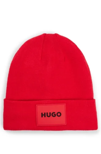Kinder-Beanie mit rotem Logo-Etikett aus Gummi