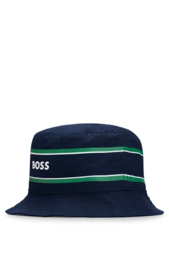 Kinder-Bucket-Hat aus Baumwolltwill mit Logo und Streifen