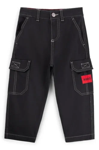 Kinder-Cargohose aus Stretch-Baumwolle mit rotem Logo-Label
