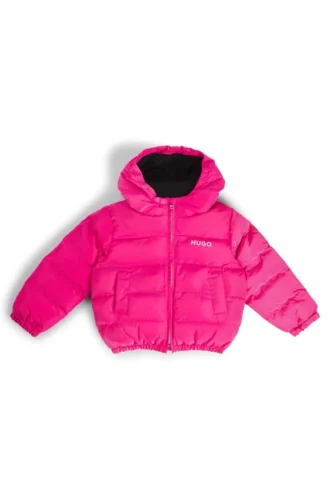 Kinder-Daunenjacke mit Kapuze und glänzendem Logo-Print