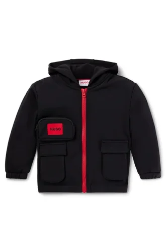 Kinder-Hoodie aus Stretch-Baumwolle mit Reißverschluss und rotem Logo-Label