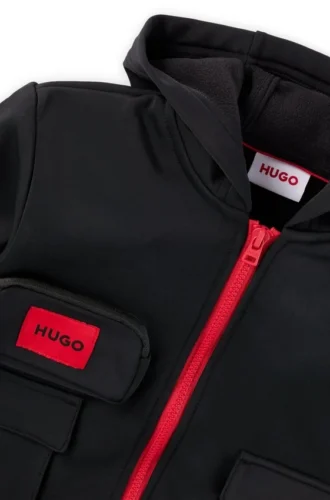 Kinder-Hoodie aus Stretch-Baumwolle mit Reißverschluss und rotem Logo-Label