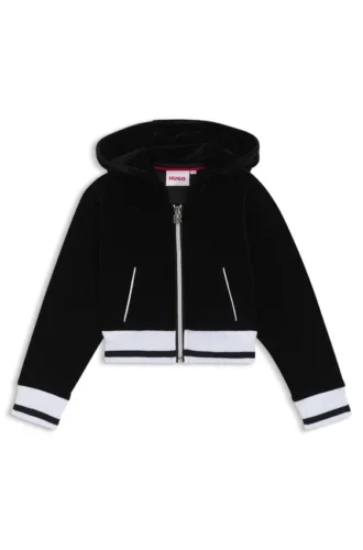 Kinder-Hoodie mit Reißverschluss und gestreiften Rippen aus Samt