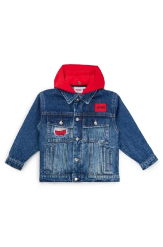 Kinder-Jeansjacke mit abnehmbarer Fleece-Kapuze