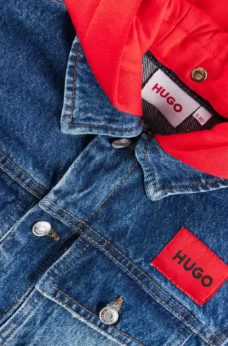 Kinder-Jeansjacke mit abnehmbarer Fleece-Kapuze