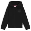 Kinder-Kapuzenjacke mit Reißverschluss und geteiltem Logo aus Baumwollmischung Kinder-Kapuzenjacke mit Reißverschluss und geteiltem Logo aus Baumwollmischung