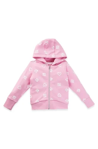 Kinder-Kapuzenpullover aus Baumwollmischung mit Reißverschluss, Logos und Herzen