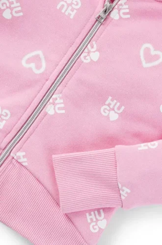 Kinder-Kapuzenpullover aus Baumwollmischung mit Reißverschluss, Logos und Herzen