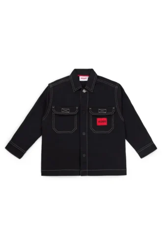 Kinder-Overshirt aus Stretch-Baumwolle mit rotem Logo-Etikett