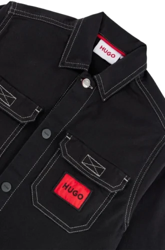 Kinder-Overshirt aus Stretch-Baumwolle mit rotem Logo-Etikett