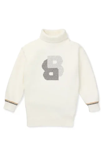 Kinder-Rollkragen-Pullover-Kleid mit Strass-Double-B-Monogramm
