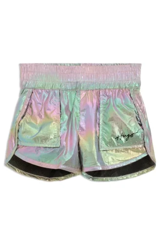 Kinder-Shorts mit Logo-Print aus schillerndem Stoff