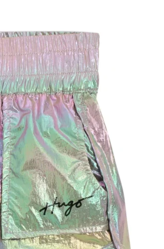 Kinder-Shorts mit Logo-Print aus schillerndem Stoff