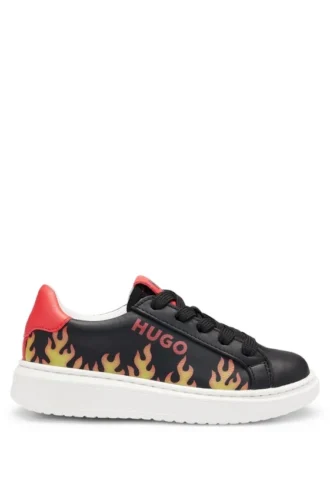 Kinder-Sneaker aus Nappaleder mit Flammen-Motiv