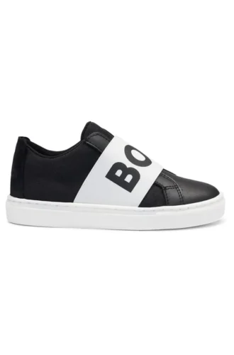 Kinder-Sneaker mit Logo-Riemen aus Canvas und Leder