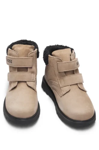 Kinder-Stiefel aus Leder mit Kunstfellkragen