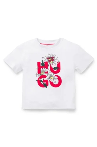 Kinder-T-Shirt aus Baumwolle mit gestapeltem Blumenlogo-Print