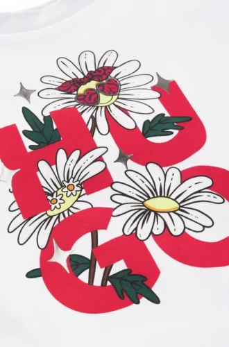 Kinder-T-Shirt aus Baumwolle mit gestapeltem Blumenlogo-Print