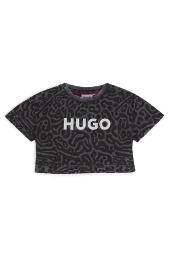 Kinder-T-Shirt aus Baumwolle mit Leopardenmuster und glänzendem Logo