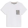 Kinder-T-Shirt aus Baumwolle mit Tasche im charakteristischen Streifenmuster Kinder-T-Shirt aus Baumwolle mit Tasche im charakteristischen Streifenmuster