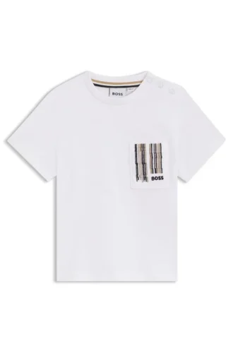 Kinder-T-Shirt aus Baumwolle mit Tasche im charakteristischen Streifenmuster