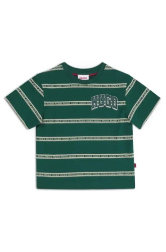 Kinder-T-Shirt aus gestreifter Baumwolle mit Logo im College-Stil