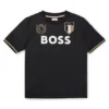 Kinder-T-Shirt aus Stretchstoff mit gestickten Aufnähern Kinder-T-Shirt aus Stretchstoff mit gestickten Aufnähern