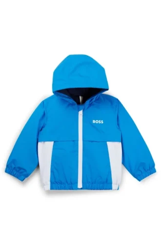 Kinder-Windjacke im Color-Blocking-Design mit sichtbar werdendem Monogramm-Print
