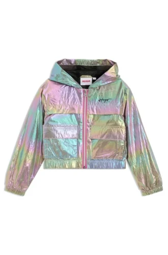 Kinder-Windjacke mit Logo-Print aus schillerndem Stoff