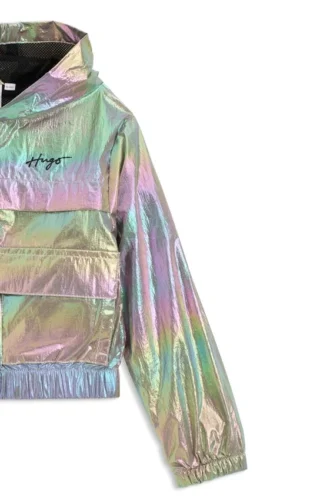 Kinder-Windjacke mit Logo-Print aus schillerndem Stoff