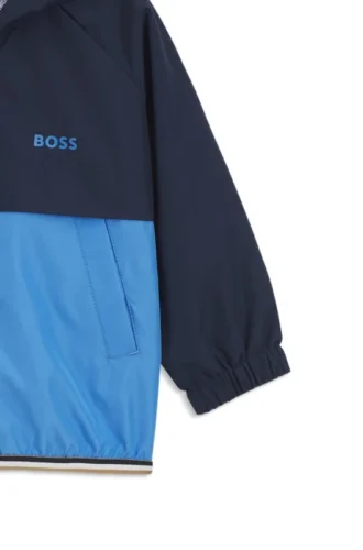 Kinder-Windjacke mit Logo-Print und Colour-Blocking