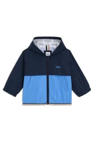 Kinder-Windjacke mit Logo-Print und Colour-Blocking