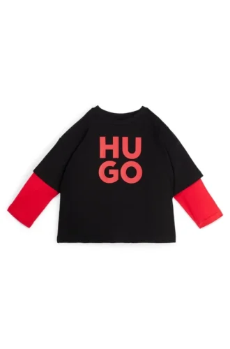 Kinder-Zwei-in-Eins-T-Shirt mit gestapeltem Logo-Print