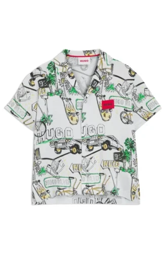 Kinderhemd mit Logo-Aufnäher und Allover-Print