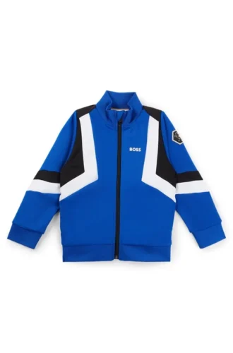 Kinderjacke mit Reißverschluss, Streifen und Logo-Details
