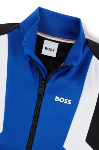 Kinderjacke mit Reißverschluss, Streifen und Logo-Details