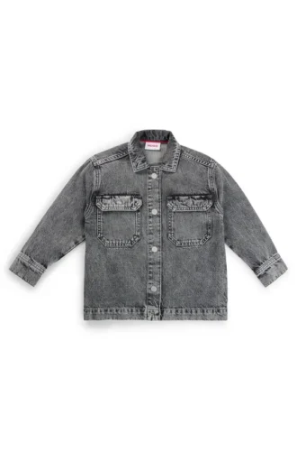 Kinderoverhemd aus gewaschenem schwarzem Baumwoll-Denim