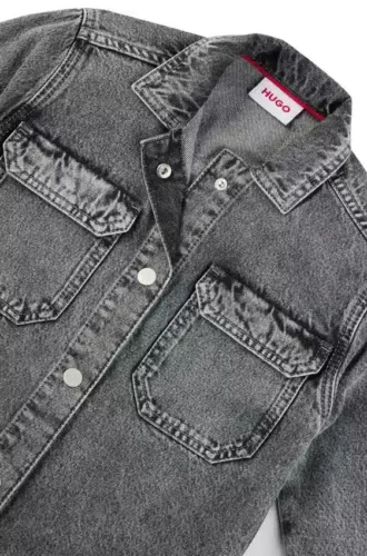 Kinderoverhemd aus gewaschenem schwarzem Baumwoll-Denim