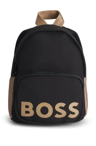 Kinderrucksack aus Canvas mit Logo-Print in Gummioptik
