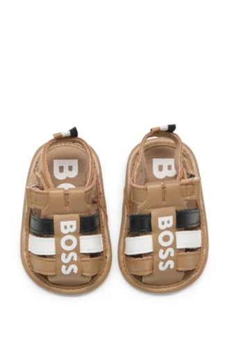 Kindersandalen aus Leder mit Kontrastlogo