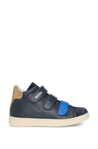 Kindersneaker aus Leder mit Klettverschlussriemen mit Markenlogo
