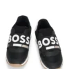Kindersneaker aus Leder und Mesh mit elastischem Logo-Band