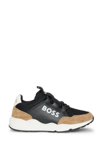 Kindersneaker aus Leder und Mesh mit Logo-Print