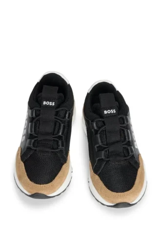 Kindersneaker aus Leder und Mesh mit Logo-Print
