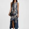 Kleid mit asymmetrischem Saum aus bedrucktem Twill