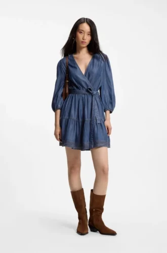 Kleid mit Ballonärmeln und Wickelausschnitt