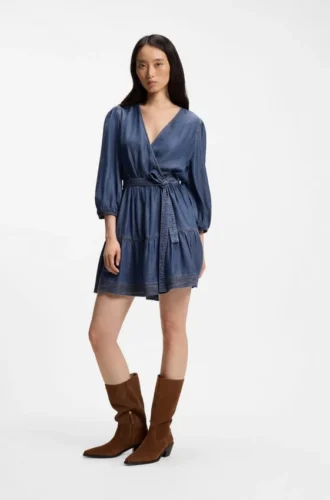 Kleid mit Ballonärmeln und Wickelausschnitt