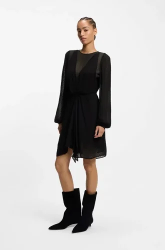 Kleid mit Drapierungsdetails und Polka-Dots