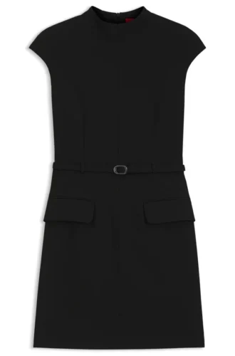 Kleid mit Gürtel und dezenter Schulterpolsterung