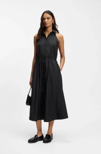 Kleid mit Kordelzug in der Taille aus Baumwollpopeline